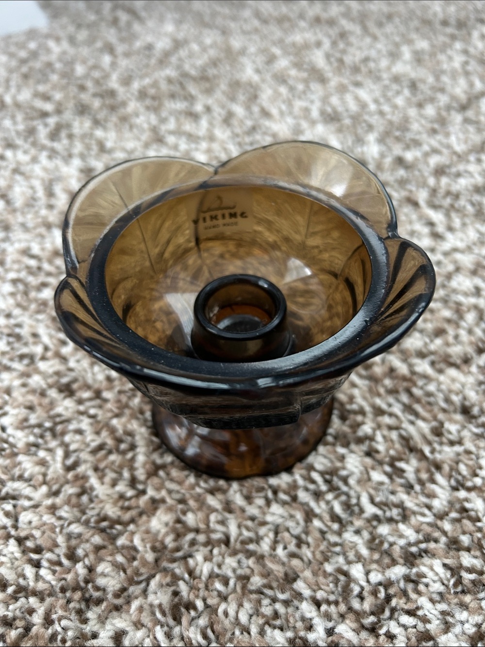 Viking Glass Amber Flower Candle Holder Vintage 70s 80s - Picture 2 of 7